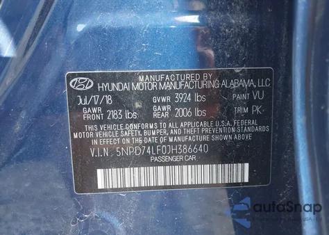 2018 Hyundai Elantra Se z USA, uszkodzony, nr VIN 5NPD74LF0JH386640